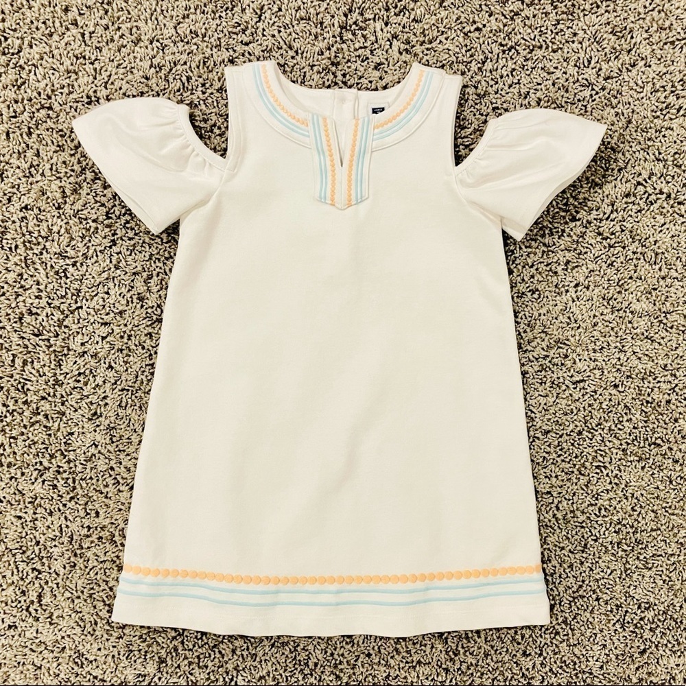 Janie and Jack cold shoulder white embroidered dress, size 3T